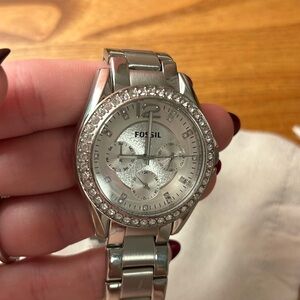Fossil Women's Silver-Tone Watch with Crystal Accents